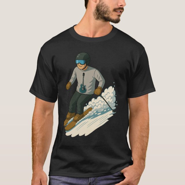 Hombre esquiando con camiseta de guitarra transpar (Anverso)