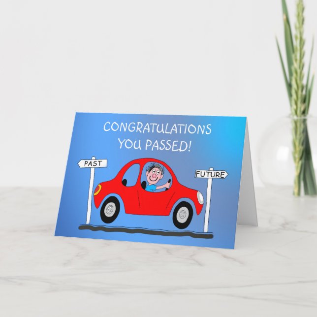 Hombre feliz acaba de pasar la tarjeta de prueba d (Anverso)