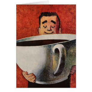 Hombre Feliz Antiguo Bebiendo Taza Gigante de Café