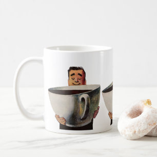 Hombre Feliz Antiguo Bebiendo Taza Gigante de Café