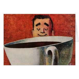 Hombre Feliz Antiguo Bebiendo Taza Gigante de Café