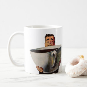 Hombre feliz que bebe una copa gigante de café