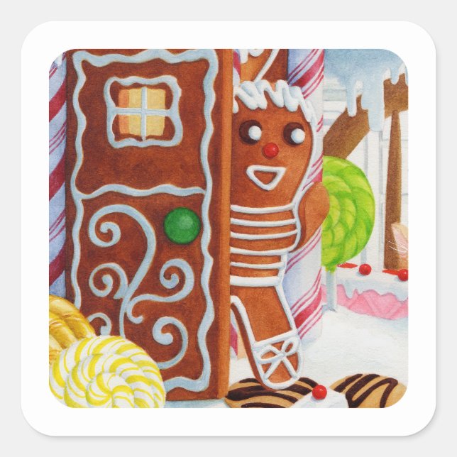 HOMBRE GINGERBREAD Pegatinas de la pequeña plaza (Anverso)