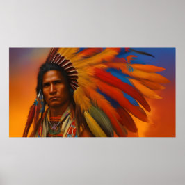 Hombre indio americano plumas Póster vintage