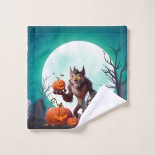 hombre lobo y calabazas de Halloween