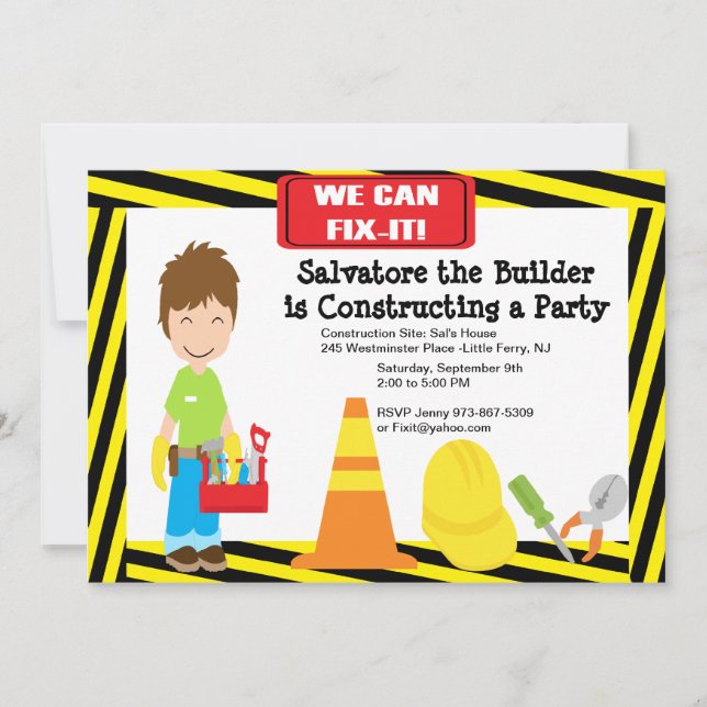 Hombre práctico arregla invitación a los niños par (Anverso)