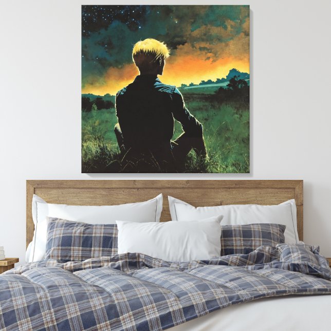 Hombre rubio viendo el cielo nocturno | Arte de lo (Insitu(Dormitorio))