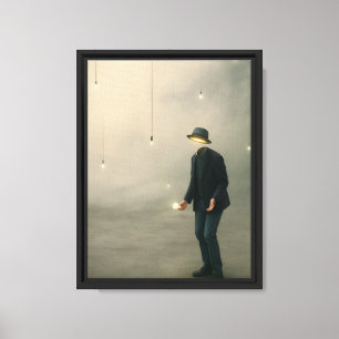 Hombre surrealista con imagen de lienzo Lightbults