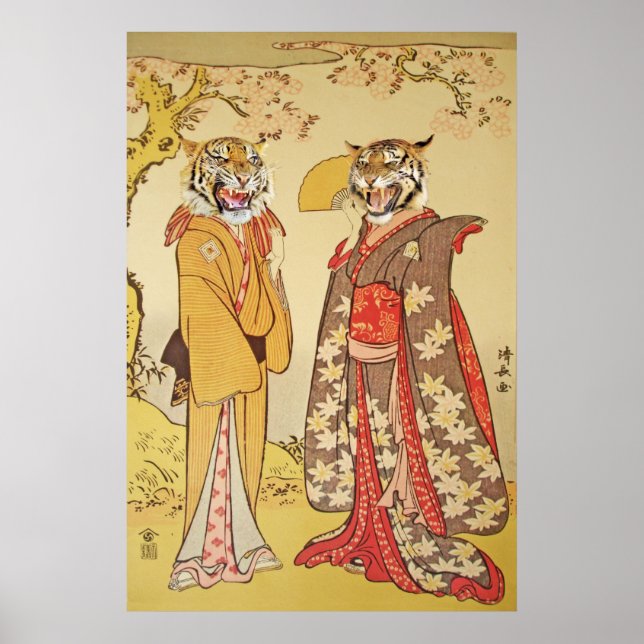 Hombre tigre y esposa pareja de impresión japonesa (Frente)