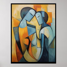 Hombre y mujer poster abstracto de arte en la pare