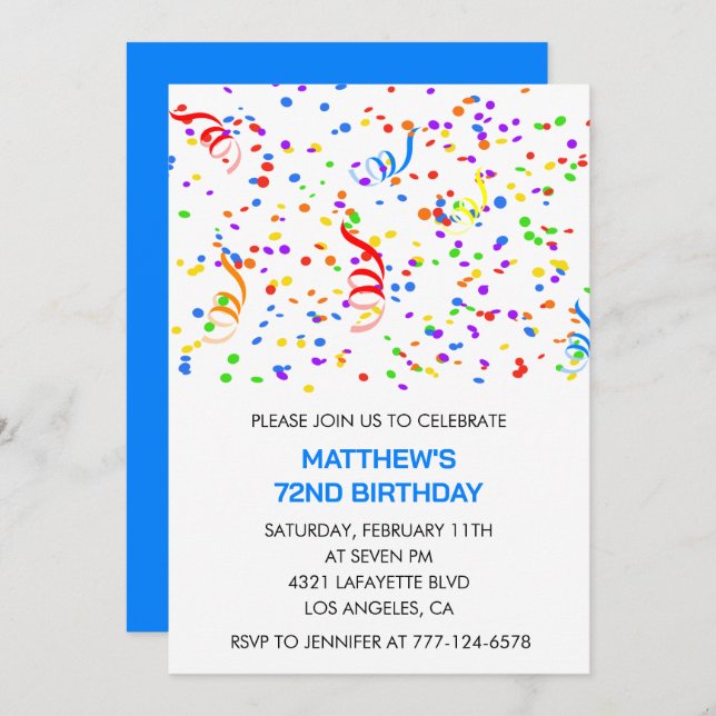 Hombres 72 invitaciones de cumpleaños Rainbow Conf (Anverso / Reverso)