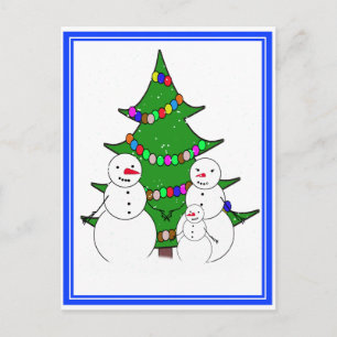 Hombres de nieve con familia de árboles de Navidad