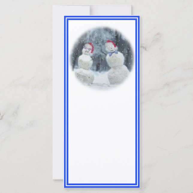 Hombres de nieve con gafas y sombreros de Papá Noe (Anverso)