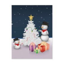 Hombres de nieve con tarjeta navideña de vacacione