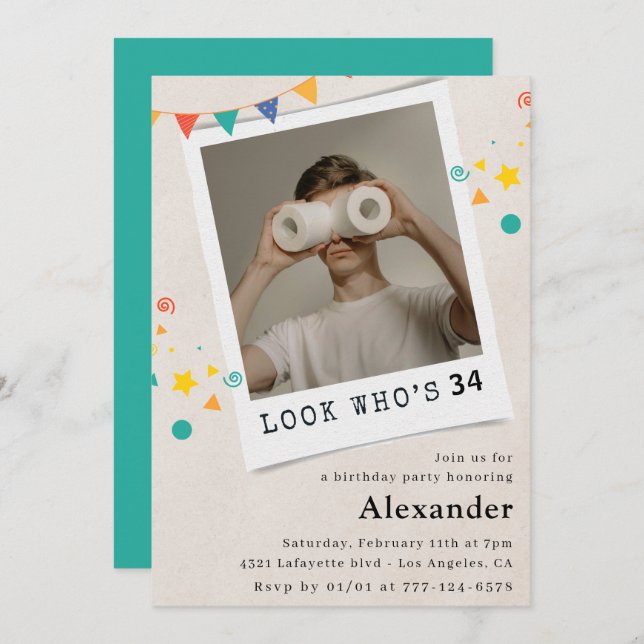 Hombres divertidos 34 invitaciones de cumpleaños D (Anverso / Reverso)