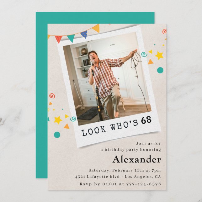 Hombres divertidos invitaciones de cumpleaños 68 F (Anverso / Reverso)