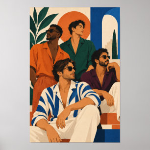 Hombres elegantes en arte mural de moda moderna y