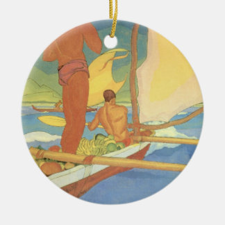 Hombres en una canoa de soporte - ornamento