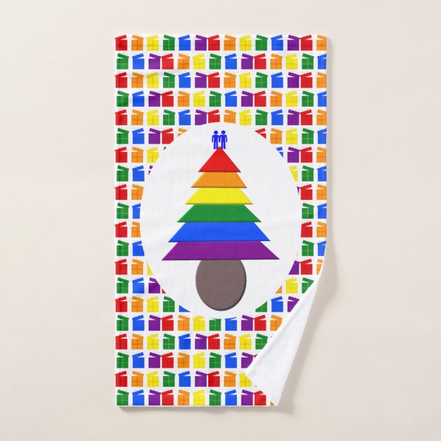 Hombres gay arcoiris Árbol de Navidad y regalo (Toalla de mano)