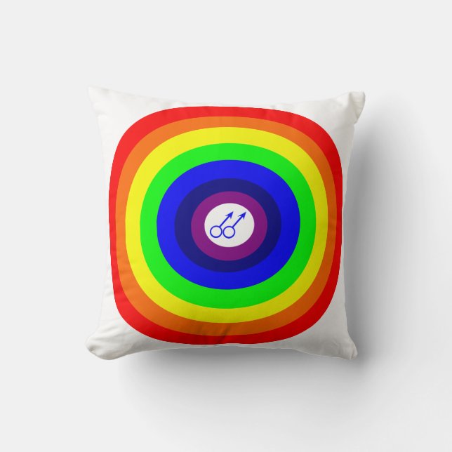 Hombres gay rodean la almohada arcoiris (Anverso)