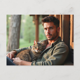 Hombres Guapos & Arte de Gatos Tarjeta Postal