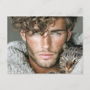 Hombres Guapos & Arte de Gatos Tarjeta Postal