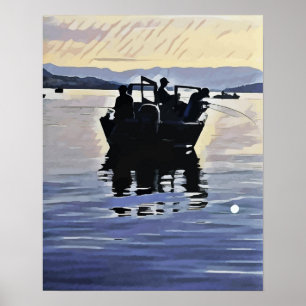 hombres pescando en el arte abstracto de la siluet