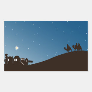 Hombres Sabios Buscan Navidades Pegatina Rectángul