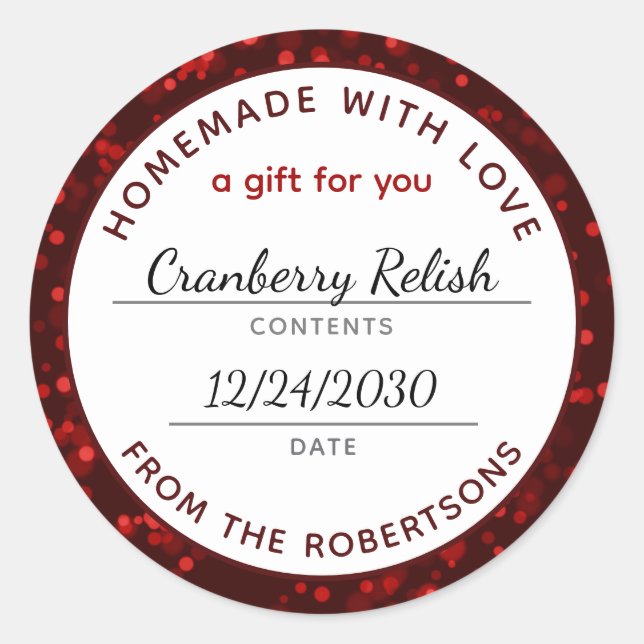 Homemade con amor Navidades rojos etiqueta de comi (Anverso)