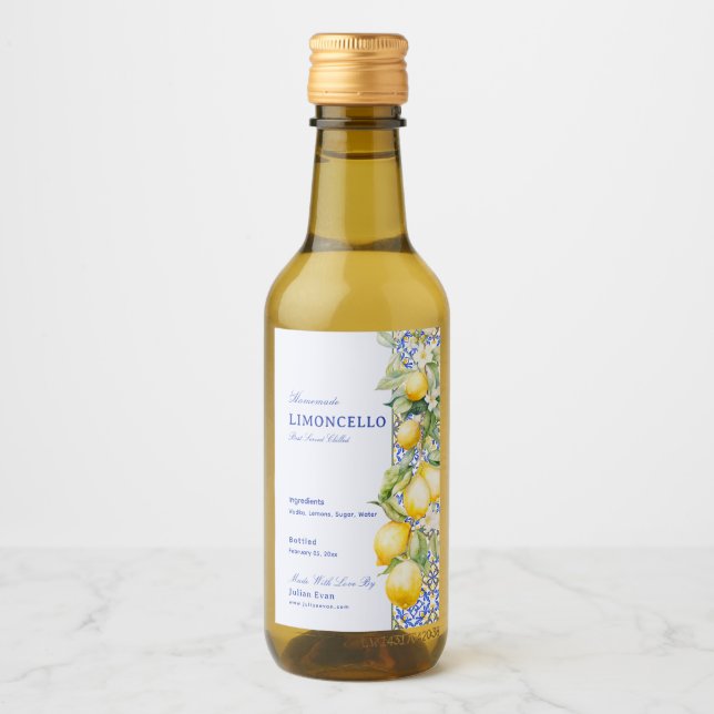 Homemade Limoncello Italian Blue Tile Floral Lemon (Anverso)