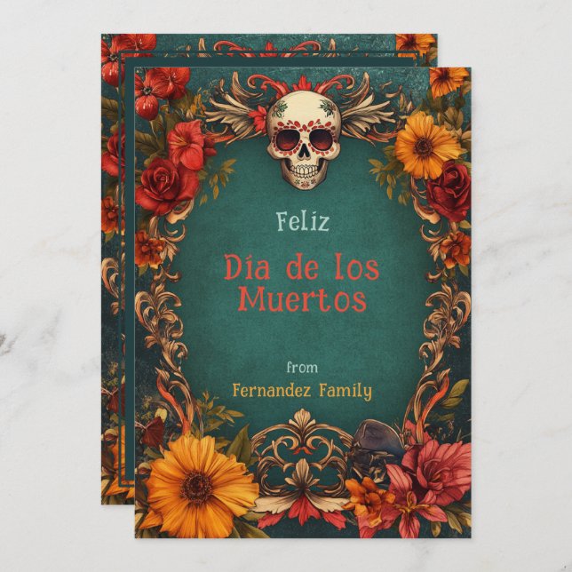 Homenaje floral de Personalizable 💀 Dia de Muerto (Anverso / Reverso)