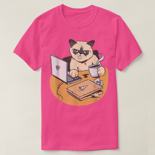 Homo Office Cat con café en una camiseta de comput (Diseño del anverso)