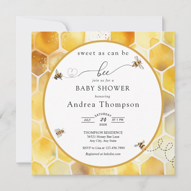 Honey Bee | Invitación a Baby Shower de Bee (Anverso)