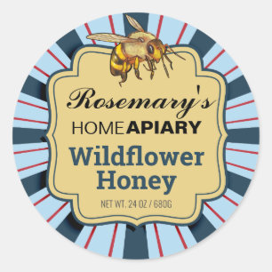 Honey Bee Sunburst Cornflower Blue Honey Pegatina