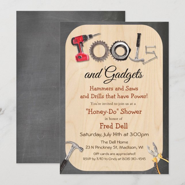 Honey Do Couples Invitación de Madera Chalk Shower (Anverso / Reverso)