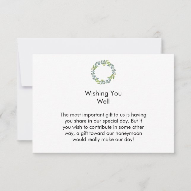 Honeymoon Eucalyptus Wreath Wedding Fund Card (Anverso)