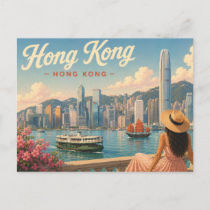 Hong Kong - La Señora del Sombrero Tarjeta Postal 