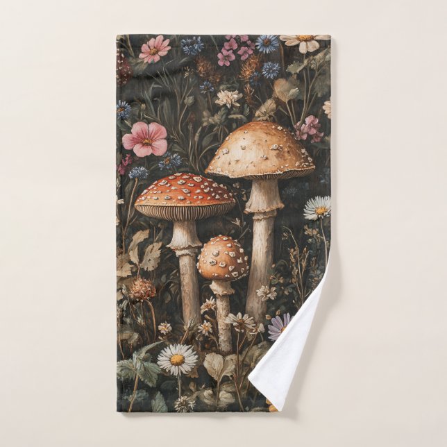 Hongos caprichosos y flores silvestres botánico (Toalla de mano)