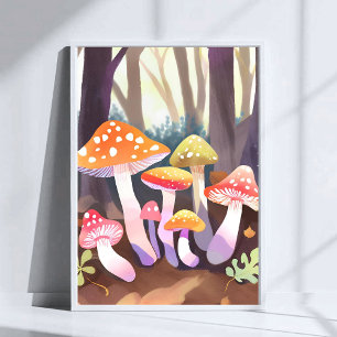 Hongos Lindos Arte de Bosque en Acuarela