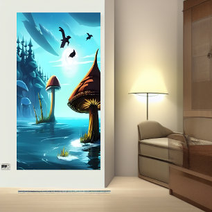 Hongos, mar y cielo azul Poster de arte de IA