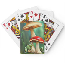 hongos rana jugando cartas naturaleza 