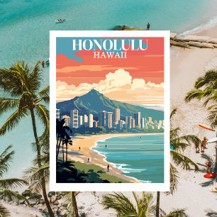 Honolulu, Hawái: Tarjeta Postal de Viaje Vintage