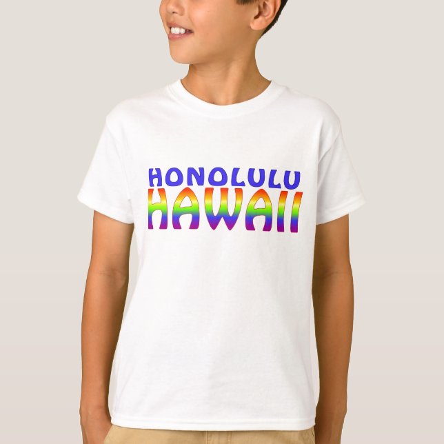 Honolulu Hawaii palabras arcoiris camiseta masculi (Anverso)