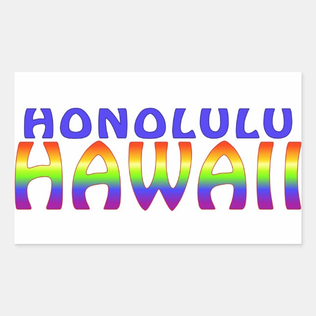Honolulu Hawaii palabras en arco iris pegatinas re (Anverso)