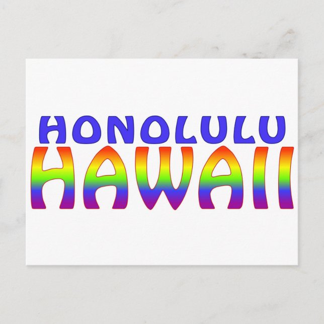 Honolulu Hawaii - postal de palabras en arco iris (Anverso)