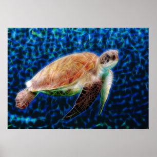 Honu de tortuga marina verde sobre arte fractal az