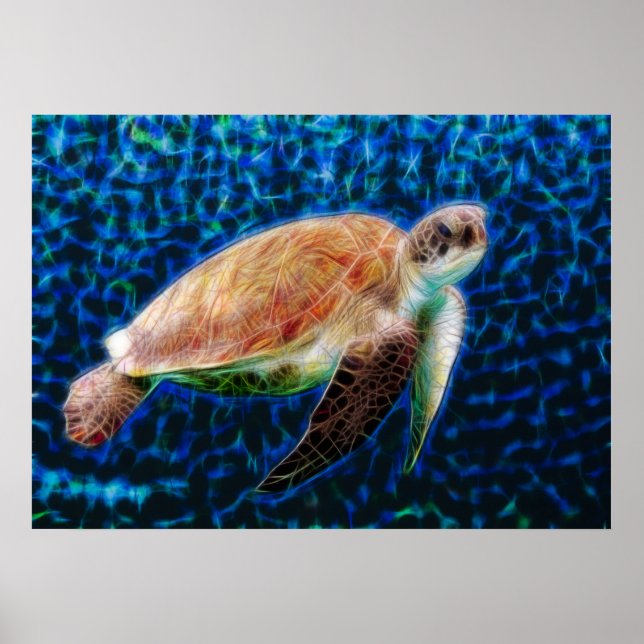 Honu de tortuga marina verde sobre arte fractal az (Frente)