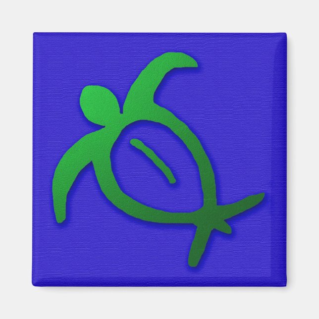 Honu Petroglyph hawaiano en imán azul (Frente)