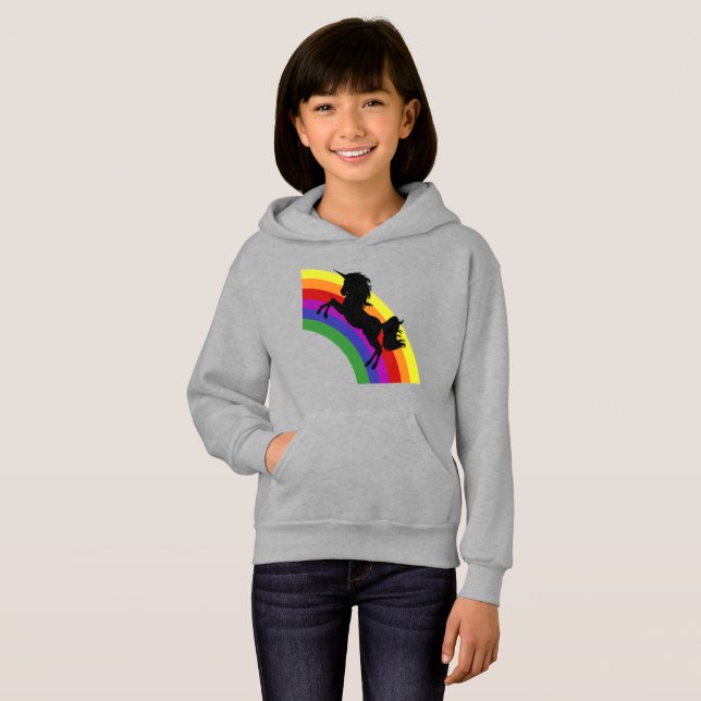 Hoodie de Chicas arcoiris de silueta negra de Unic (Anverso completo)