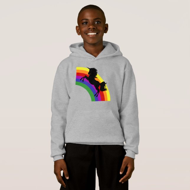 Hoodie de niños arcoiris de silueta de unicornio n (Anverso completo)